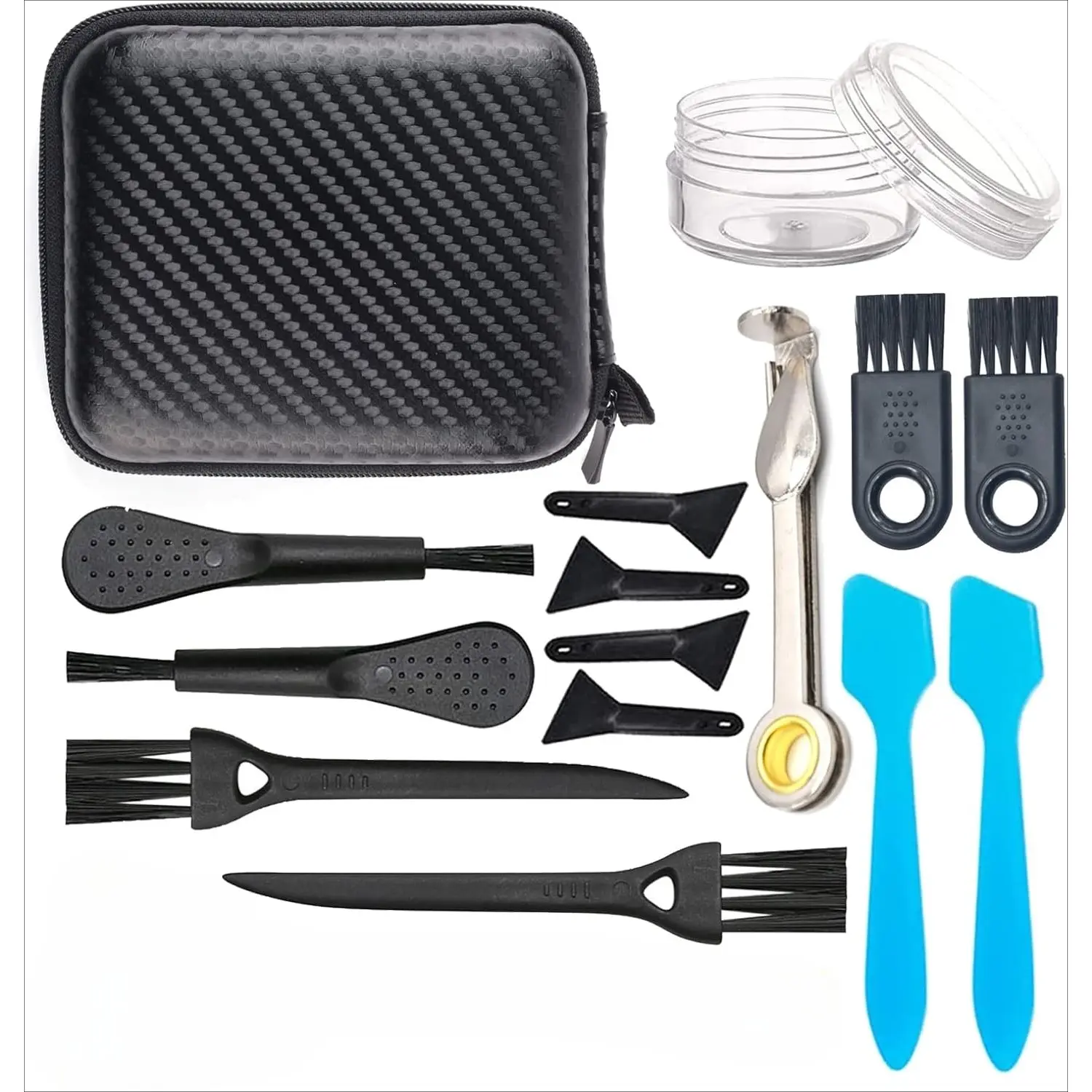 15-Piece Plastic Mini Jar Herb & Spice Tool Set for Herb Grinding - 1x3-in-1 Metal Tool Set, 3-in-1 Pipe Cleaners, Cone Roller, Pollen Kit, Kitchen Lid Utensils, 2.82oz (80g) Capacity, 1xCarbon Fiber Textured Zipper Bag (Home Improvement)