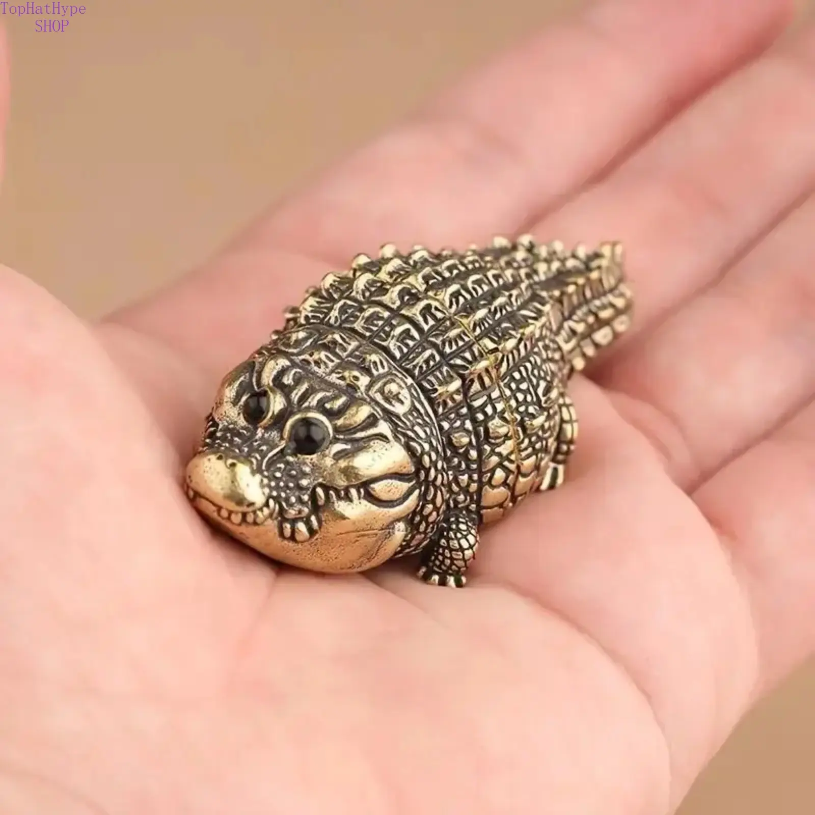 Fat Copper Metal Crocodile Statue - Whimsical Look Mini Figurine, Handcrafted Detail Decorative Desk Decoration, Durable Polished Gift for Animal Lovers, Office & House Ornament, Collectible Figurine, Cute Animal Design, Room, House Decoration, Figurines