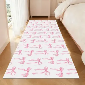 Sweet Bow Print Long Carpet Mat, soft area rug, Modern Cream Style Soft Washable Plush Rug, Home Decorative Rugs for Living Room Bedroom Sofa Tea Table Entrance Hallway Office Desk