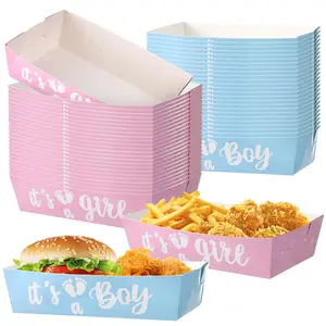 20 Gender Reveal Food Trays, Disposable Party Tray, Boy or Girl Paper Food Serveware, and Blue Snacks, Hot Dog, Popcorn, Picnic