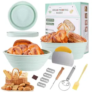 7Pcs Silicone Banneton Bread Proofing Baskets, 9.4Inch Round & 9.8Inch Oval Foldable Sourdough Baking Basket, Complete Set for Bread Making With Essential Tools, Easy to Clean and Storage