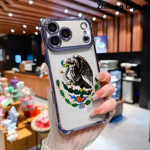 Mexican Golden Eagle Badge Flag Design Four-Angle Airbag Anti-Drop Phone Case for iPhone  17 Pro Max Air 16 Plus 15 14 13 12 11 Transparent Soft TPU Material Gift Choice