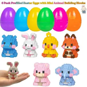 6 Pack Prefilled Easter Eggs with Mini Animal Building Blocks, Kids Easter Basket Stuffers, Easter Egg Hunt Fillers, Toy Gifts for Kids Age 6-12, Party Favors