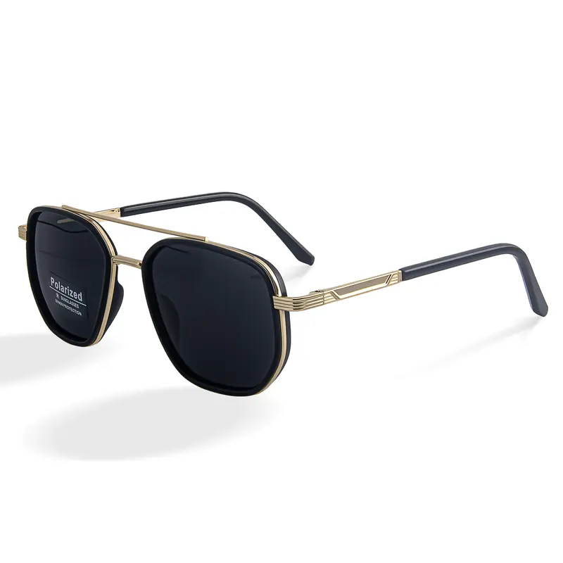 [GOECI] Unisex Polarizing Aviator Sunglasses - UV+Glare Defense UV400, Geometric-Pattern Double-Beam Metal-Frame, Lightweight Resilient TR90 Full Rim, Tangle-Free, TAC Lenses, for Driving Travel, Stylish Fashion Eyewear Accessory