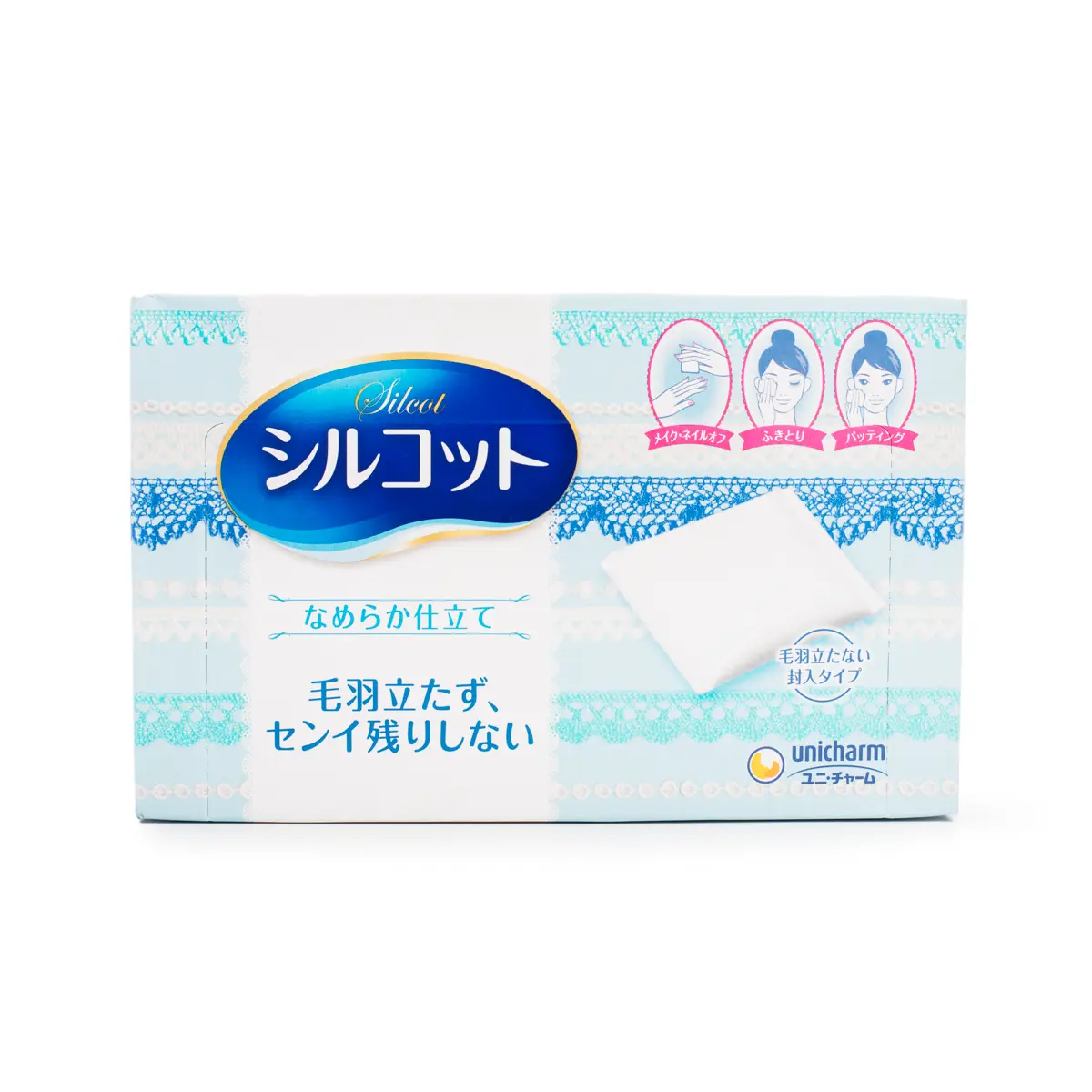 Unicharm Silcot Pillow Puff Cotton Pads, Cosmetic Makeup Remover Pads for Sensitive Skin, Hydrating Selfcare Essentials, 1 Box