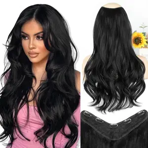 Clip in Hair Extensions, Black Long Wavy Hair Extensions for Women Clip Ins Soft Full  Synthetic Hairpieces 20 Inch
