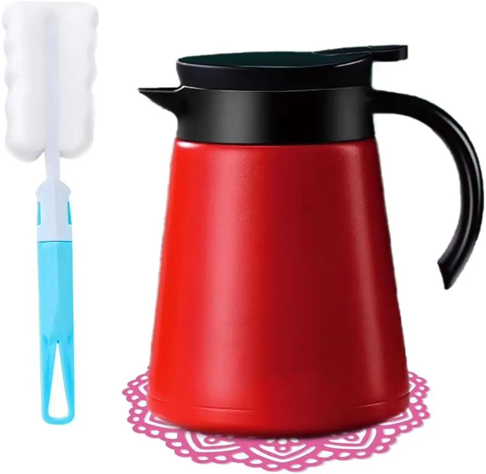 30 oz (880ml) Large Travel Stainless Steel Thermal Coffee Pot - Double-Walled Vacuum Insulation Drinkware with Handle, Lid (Red), Carafe