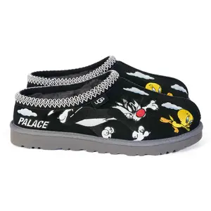 UGG Tasman Slipper Palace x Looney Tunes Black Authentic Mens Sneaker 1181910-BLK Original Grey Comfortable Cozy Warm Fuzzy Slip-On Cartoon Shoe