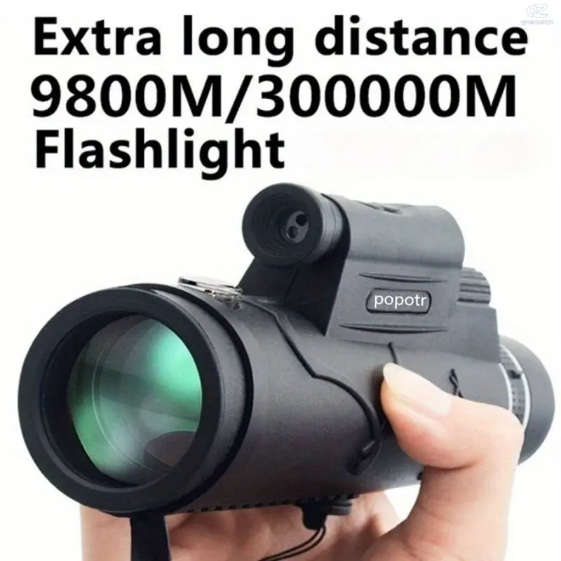 Portable High-Angle Monocular Telescope with Compass & Flashlight, Ultra Long Distance 9800M View, Night Vision Handheld Scope, Lightweight Outdoor Tool for Hiking Camping Travel Fashion Accessory
