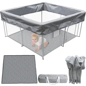 Foldable Baby Playpen 47x47 Inch with Mat and Carry Bag Portable Play Pen for Babies & Toddlers Indoor Outdoor Durable Oxford Fabric 8 Anti-Slip Pads