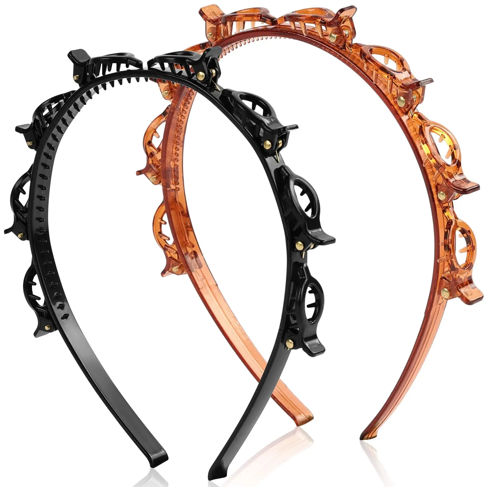 2 Pcs Braided Bangs Headband with Teeth, Professional Weaving Clip & Invisible Fringe Styling Tool for Women Girls, for Fine or Thick Hair