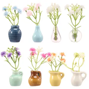 8Pcs 3D Mini Vase Magnet - Cute Tiny Glass and Ceramic Vase Magnet with Plastic Flower, Decorative Tiny Magnetic Flower Vase for Fridge Kitchen Office