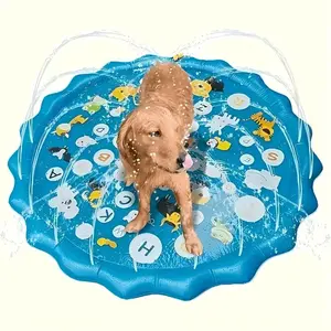 Summer Pet Fountain Water Mat, Cat Dog Cooling Play Mat, Outdoor Non-Slip Bite-Resistant Water Toy, Fun and Comfortable for Pets, Multi Purpose Inflatable