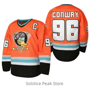 [FallFreshness] Mighty Ducks JerseyMovie lce Hockey Jersey S-XXL Charlie Conway#96 Adam Banks #99,90S Hip Hop Clothing forParty Orange