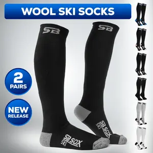 SB SOX 2-Pair Merino Wool Ski Socks for Men & Women - Warm Thermal Socks for All-Day Winter Wear - Comfortable, Lightweight, Breathable