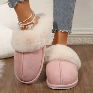 Womens Suede Comfy Slippers Memory Foam Fluffy Warm Non-Slip Comfortable Slip-on House Shoes
