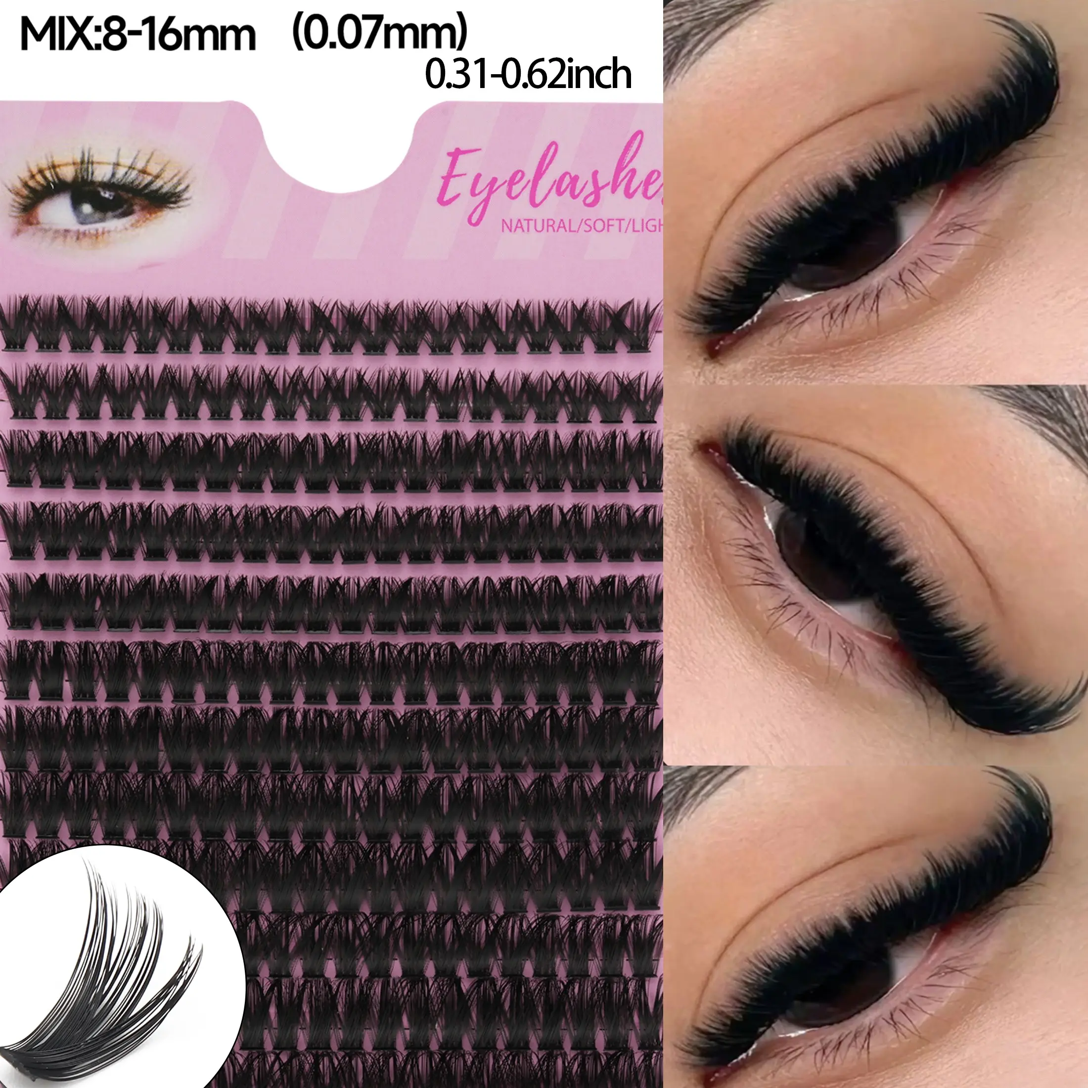 280pcs Luxurious Fluffy DIY Cluster False Lashes, 8-18mm Mixed Length, 0.07mm Russian D Curl, Reusable, Easy for Beginners