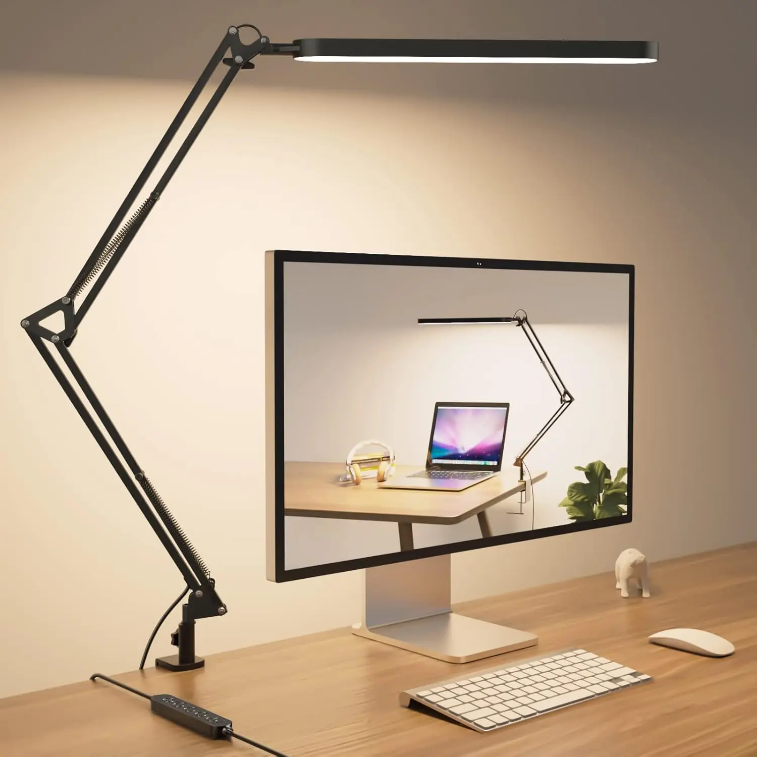 Black LED Desk Lamp - 26" Tall Adjustable Swing Arm for Home Office, 3 Color Modes, 10 Brightness Levels, Timer & Memory Function, Adjustable Desk Lighting, Dimmable Work Light