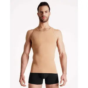 Seamless Compression Tank Top - Men’s Crewneck Sleeveless Top in Tan, Versatile for Various Outfits and Activities