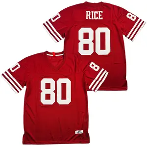 #80 Men's 1994 RICE Classic V-Neck Red Short-Sleeve Mesh Football Jersey, Sewn Embroidery, Ventilated High-Quality Fabric, M-3XL Sizes, Suitable for Rugby Training Matches & Daily Outdoor Sports, Christmas Gift