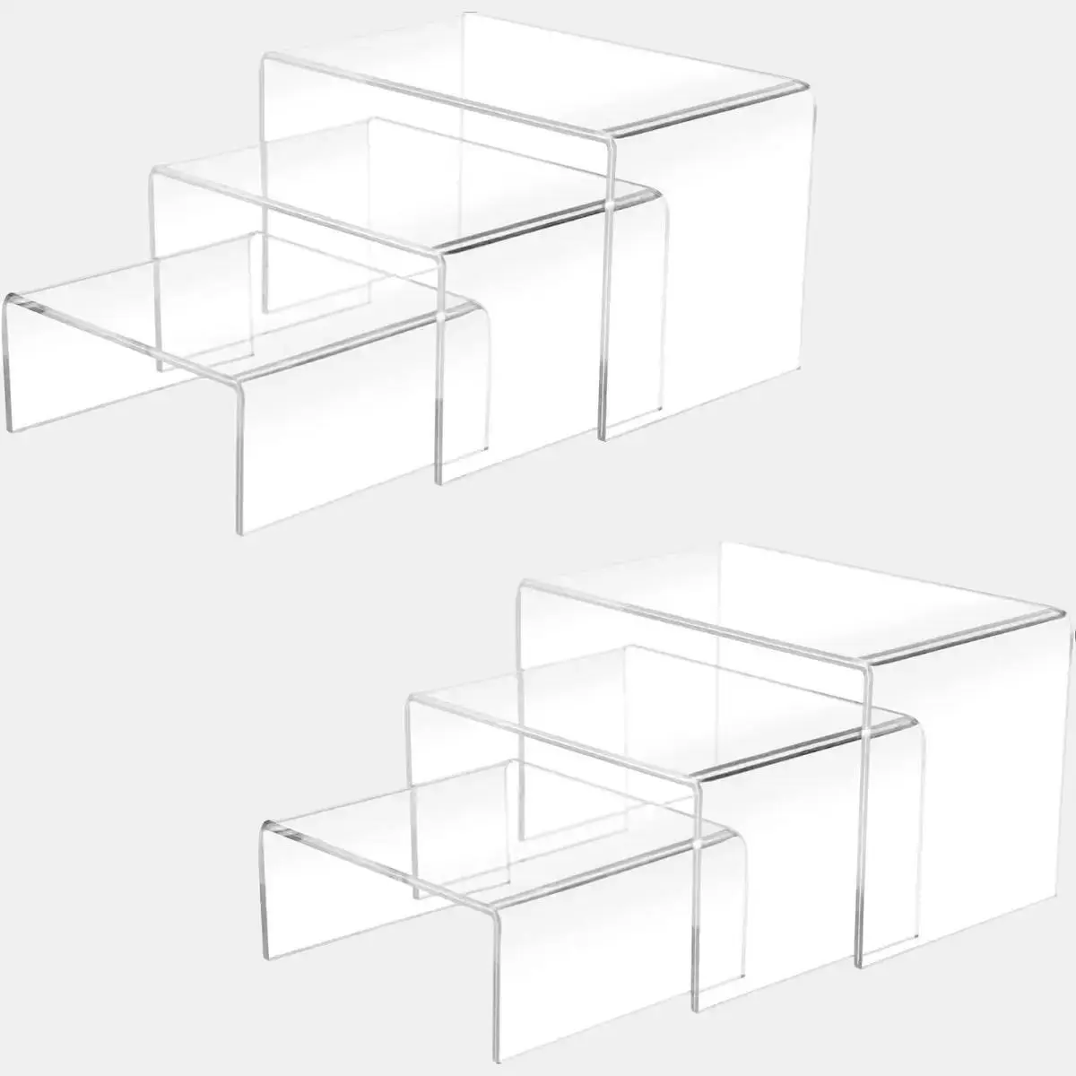 Clear Acrylic Display Risers 2 Sets, 3-Tier Risers Stands Showcase for cupcakes, toys, perfumes Jewelry-3"x4"x5"