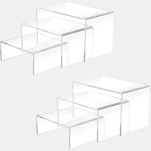 Clear Acrylic Display Risers 2 Sets, 3-Tier Risers Stands Showcase for cupcakes, toys, perfumes Jewelry-3"x4"x5"