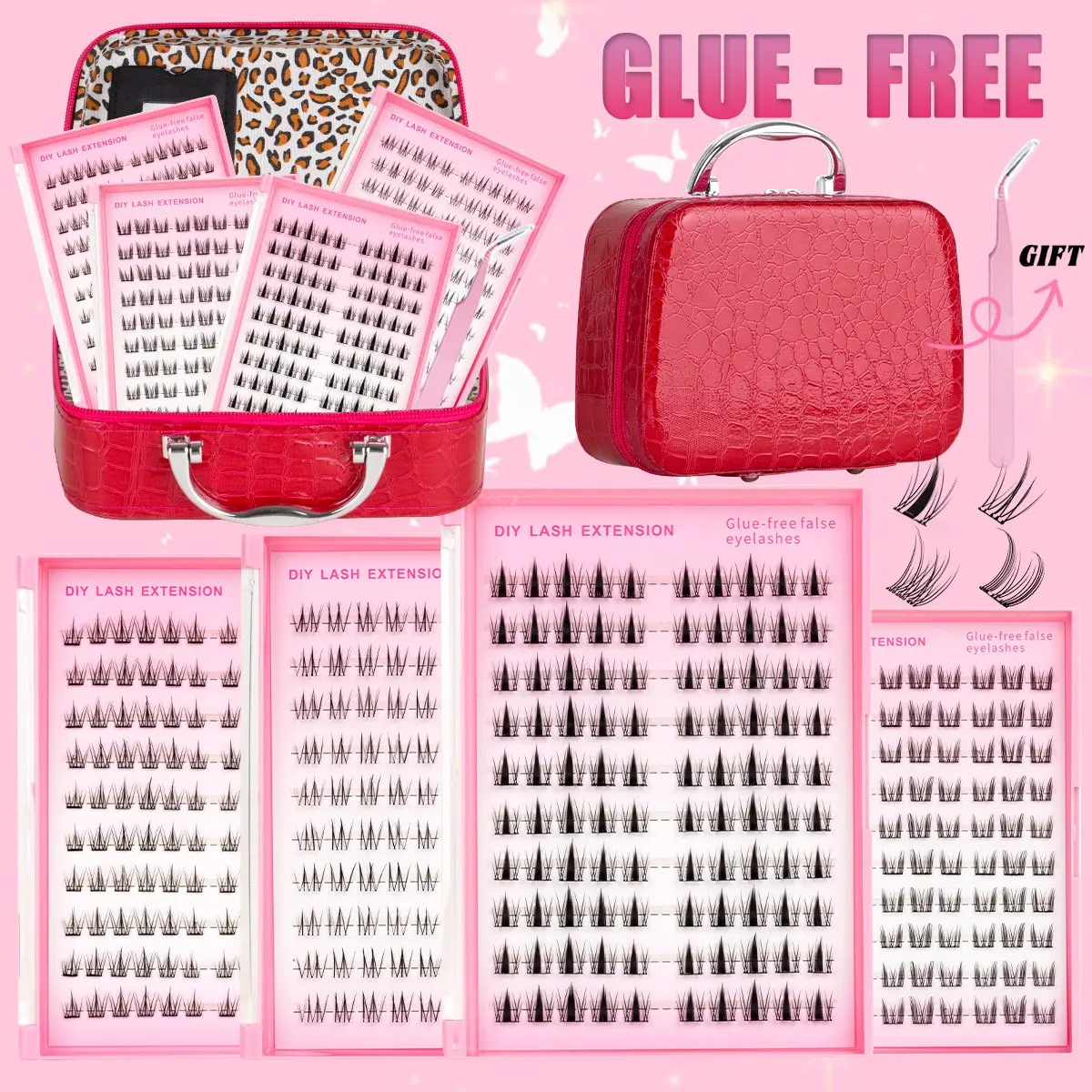 Glue-Free DIY Lash Extension Kit Easy DIY Eyelashes Glue-Free Pre-Cut DIY Lashes Mini Portable Pack Instant On-the-Go Travel Touch-Ups Fits in  Purse Compact for Busy Days & Weekend Getaways