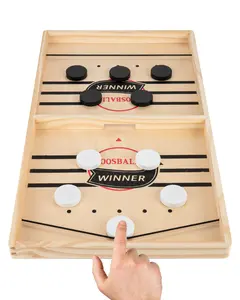 Wooden Sling Puck Game - Fast-Paced Table Hockey Battle Game for Family with 10 Pucks Portable Slingshot Game for Family Fun and Party Nights Deals