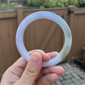 24149-L Certified Untreated Grade Burmese Jadeite Bangle - Round 59.5mm (Light Lavender/Green)