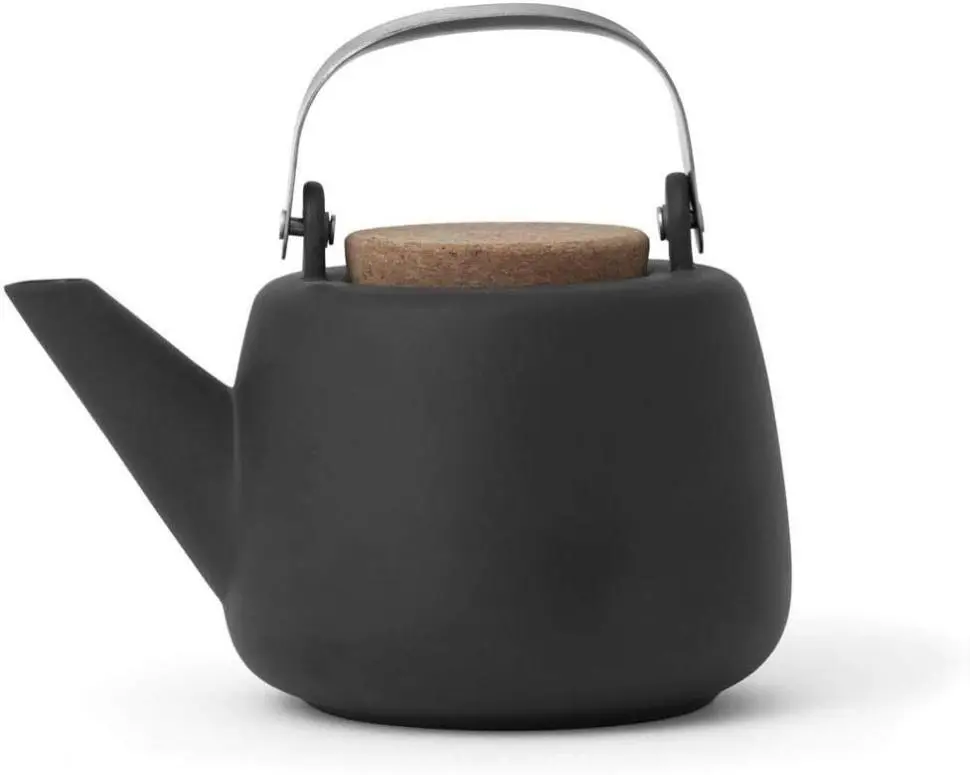 VIVA Nicola Modern Charcoal Porcelain Japanese Style Teapot - 40 oz/1.18L (1,000-2,000 ml), Loose Leaf Tea Infuser Mesh, Stainless Steel Filter, Stainless Steel Handle, Cork Lid (Ideal for Mothers Day, Christmas), Elegant Designs