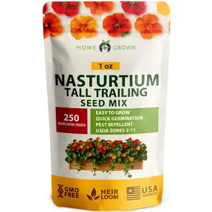 Nasturtium Tall Trailing Mix – 250+ Heirloom Seeds | Multicolored Blooms, High Coverage, Easy to Grow