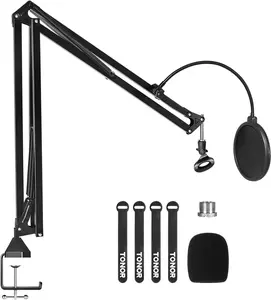 Microphone Arm Stand, TONOR T20/T30 Adjustable Suspension Boom Scissor Mic Stand with Pop Filter, 3/8" to 5/8" Adapter, Mic Clip, Upgraded Heavy Duty Clamp for Hyperx Blue Yeti Rode Elgato etc. Mics