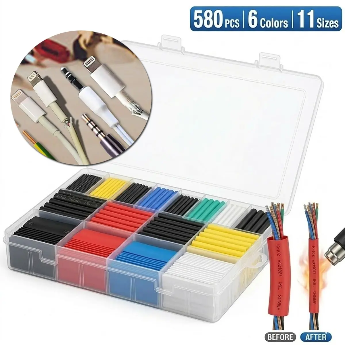 2:1 Heat Shrink Tubing Kit Assorted Sleeving Tube Wrap Cable Heavy Wire Kit for DIY Insulation Electrical Colored Assorted Heat Shrink Tubing Assortment Electronics for Wires
