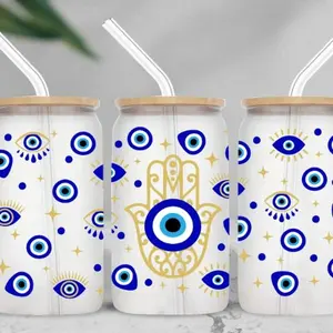 Evil Eye 16 oz Frosted Glass Tumbler