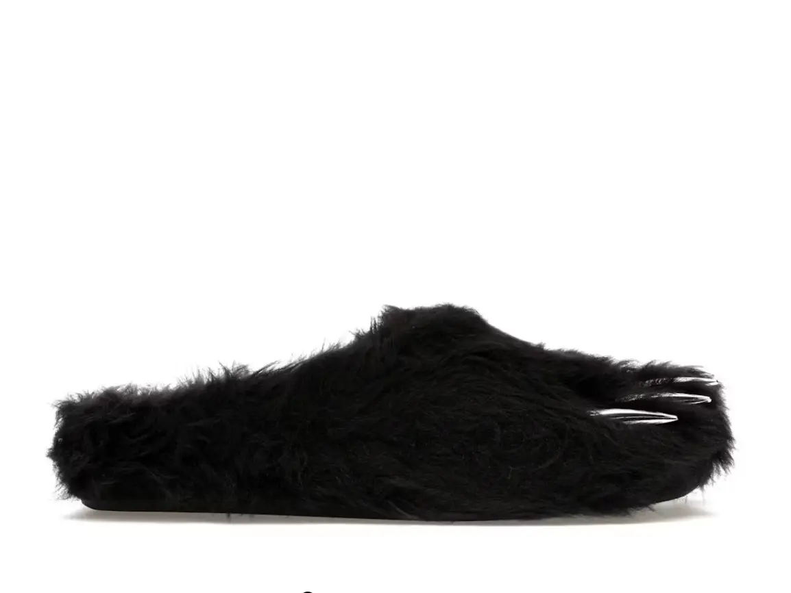 Bravest Studios Men's Bear Claw Mules, Black Faux Fur Slip-On Slides with Metallic Claw Detail and Cushioned Bed, Slide, Slippers, Street, Casual, Animal Slippers