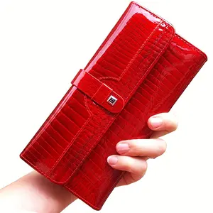 Women's Croc-Embossed Faux Leather Long Wallet High Capacity Trifold Clutch city