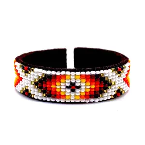 White Native Leather Cuff Bracelet