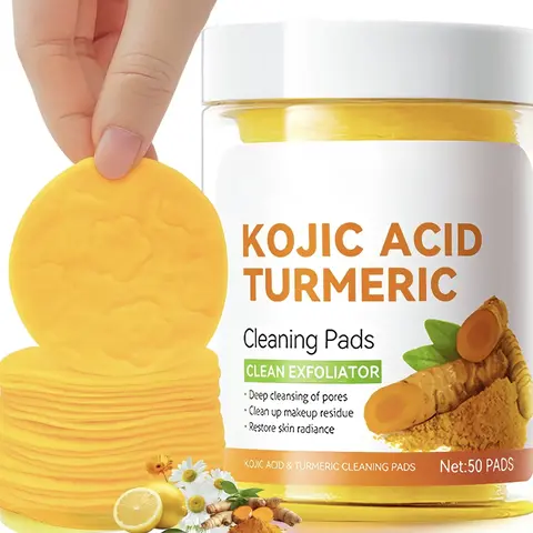 Kojic Acid Turmeric Facial Cleansing Wipe Pads - Adult Cosmetics, Acne Treatment, Dark Spot Fader, Exfoliating Brightener, Dirt Removal Face Care Skin Products