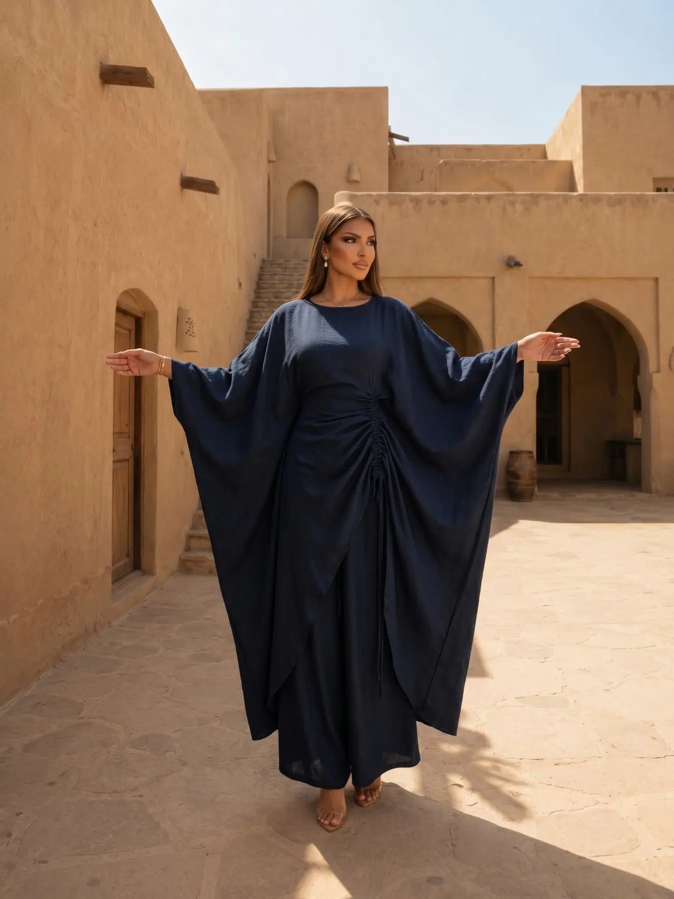 Casual Drawstring Waist Abaya Dress & Pants Matching Set for Parties and Daily Wear Islamic Modesty Clothes Muslim Clothing