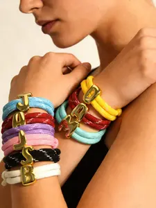 Adjustable Handmade Colorful Ropes Gold Initial Letter Bracelet, Unisex Dopaamine Jewelry, Casual Style, All Seasons, Perfect Gift