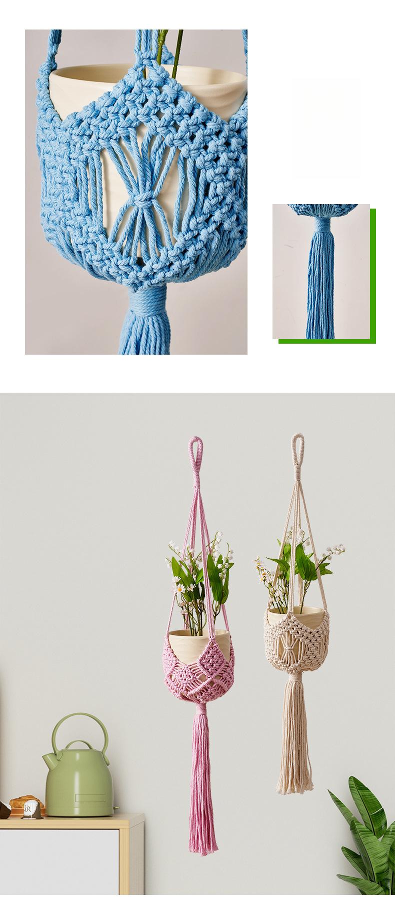 Handmade Cotton Rope Plant Hanger – Macrame Flower Pot Holder, Hanging Basket for Indoor Outdoor Plants, Modern Simple Style, Bohemian Woven Home Decor for Living Room Balcony