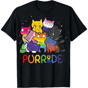 100% Cotton “Purride Cat” Pride Rainbow Cat T-Shirt | LGBT Ally Animal Lovers Women Graphic Tee