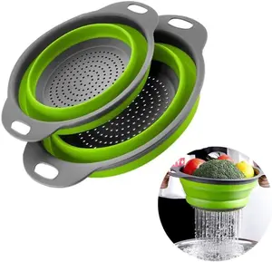 Collapsible Kitchen Colander Set (2PCS), Foldable Strainers with Handles for Washing Pasta, Fruits & Vegetables, Compact Storage Design