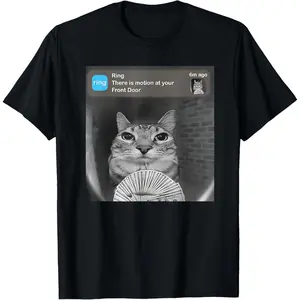 Funny Cat Meme Money Doorbell Joke Soft Short Sleeve T-Shirt Classic Comfy