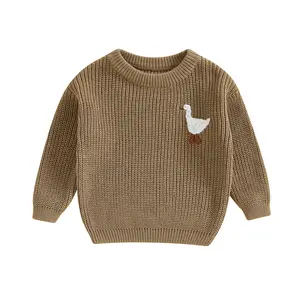 Infant Baby Boy Girl Cable Knit Sweater Goose Embroidery Crew Neck Long Sleeve Pullover Knitted Shirt Fall Winter Clothes