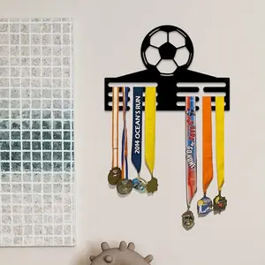A Wall Art Piece for Displaying Metal Football Medals, Featuring a Medal Rack for Soccer Players, with 12 Sections for Hanging Medals, Showcasing Medal Symbols, Perfect for Decorating Bedroom Or Living Room Walls