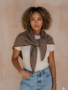 Vintage French Style Striped Triangle Shawl for Women, Oversized Lightweight Shoulder Scarf, Travel Scarf, Minimalist No Tassel Wrap, Casual Daily Accessory