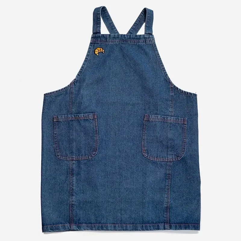 Croissant Apron - Denim Material with Pockets and Croissant Logo