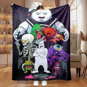 1PC Ghostbusters Stay Puft & Slimer Flannel Fleece Blanket, Super Soft Cozy Plush Throw for Sofa, Bed, Couch, Camping, Travel, Home Decor, Adult Gift Idea, Flannel Blankets.