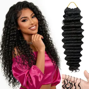 Human Crochet Hair for Black Women 18 Inch Deep Wave Invisible Miracle Knots Feather Crochet Human Hair Pre-Separated Crochet Bundles Hair Extensions Natural Black brazilian bulk human curly raw hair quick weave